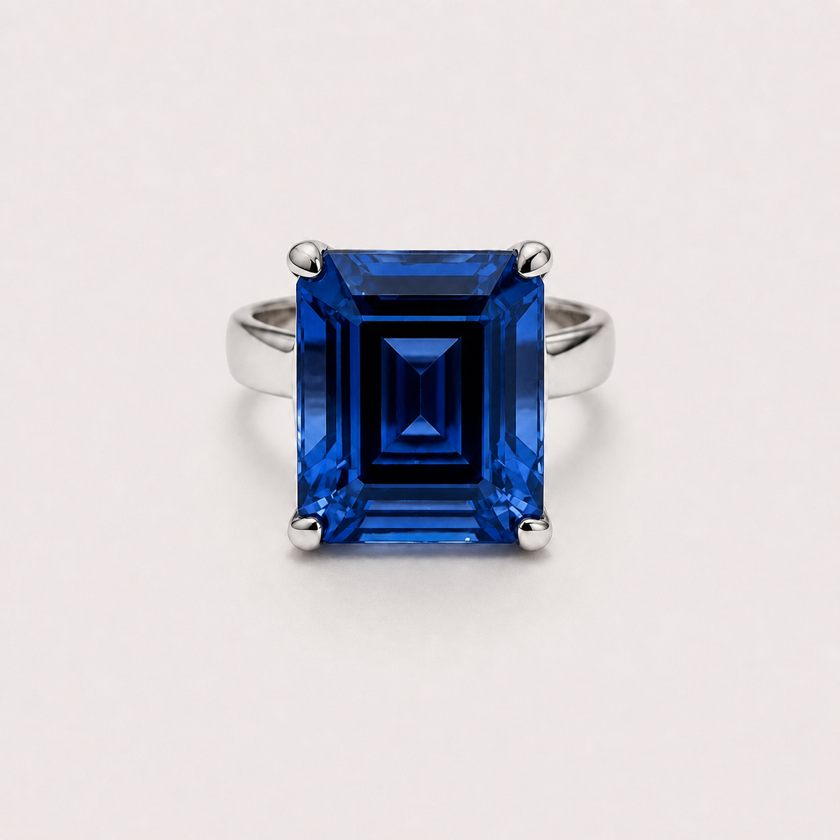 The Sovereign Sapphire, a thirteen carat emerald-cut royal blue laboratory-grown sapphire ring by The Bardot Collection
